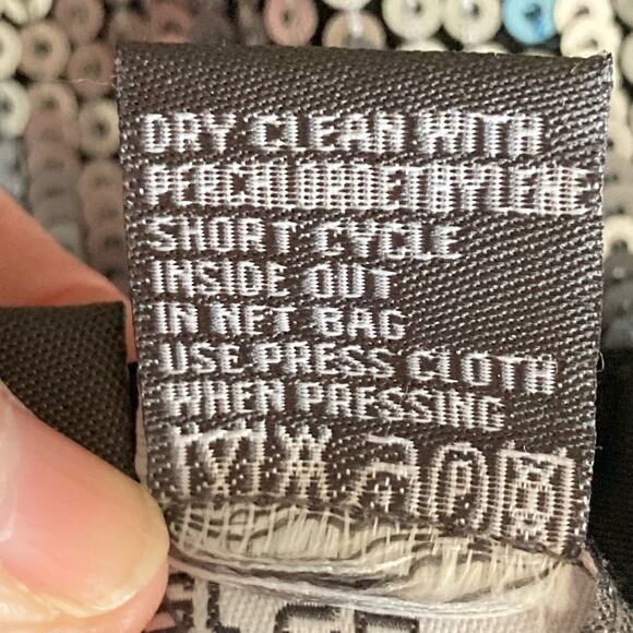 Per Se Silk Allover Sequins Pencil Mini Skirt Black Blue Silver Sz 2 Cocktail - Picture 7 of 7